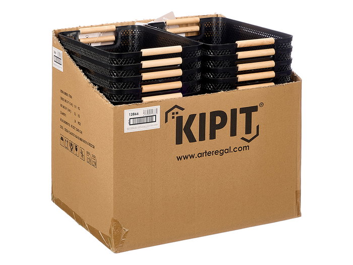 KIPIT Panier en plastique avec anses en bambou Noir 36x22cm KIPIT Panier en plastique avec anses en bambou Noir 36x22cm