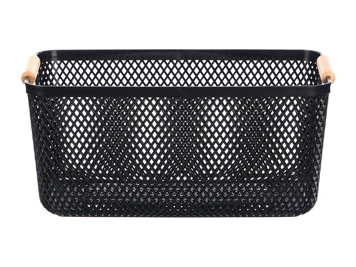 KIPIT Panier en plastique avec anses en bambou Noir 36x22cm KIPIT Panier en plastique avec anses en bambou Noir 36x22cm