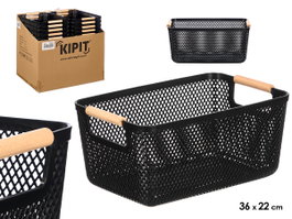 KIPIT Panier en plastique avec anses en bambou Noir 36x22cm