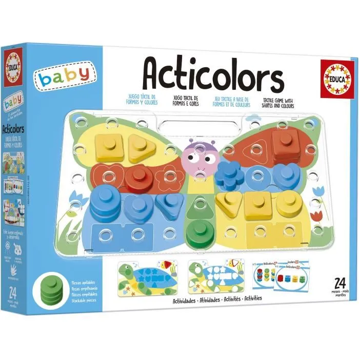 Educa Articolors - Jeu éducatif d'empilement de jetons et formes géométriques colorés - Apprentissage des couleurs et de l'imagination - Dès 2 ans