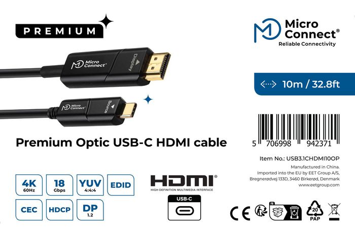 MicroConnect Câble fibre optique USB-C HDMI Premium 10m MicroConnect Câble fibre optique USB-C HDMI Premium 10m