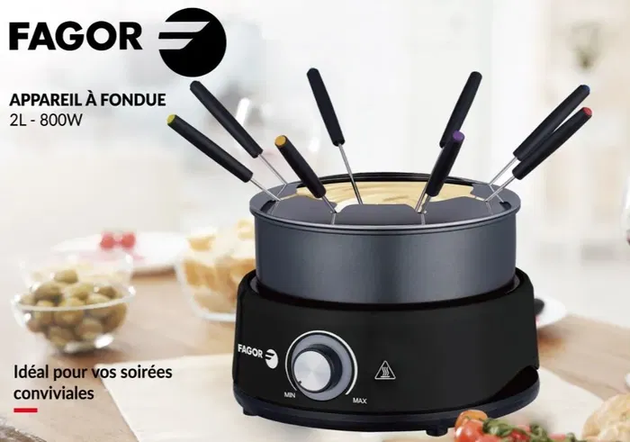 Fagor FGFD8 Appareil à fondue 1.6L - pour 8 personnes - Thermostat réglable 800W - revêtement antiadhésif et pieds antidérapants