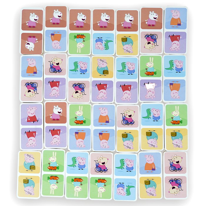 DEQUBE Jeu de domino en bois Peppa Pig avec 28 pièces doubles faces - Boîte de rangement en tissu inclus - À partir de 2 ans