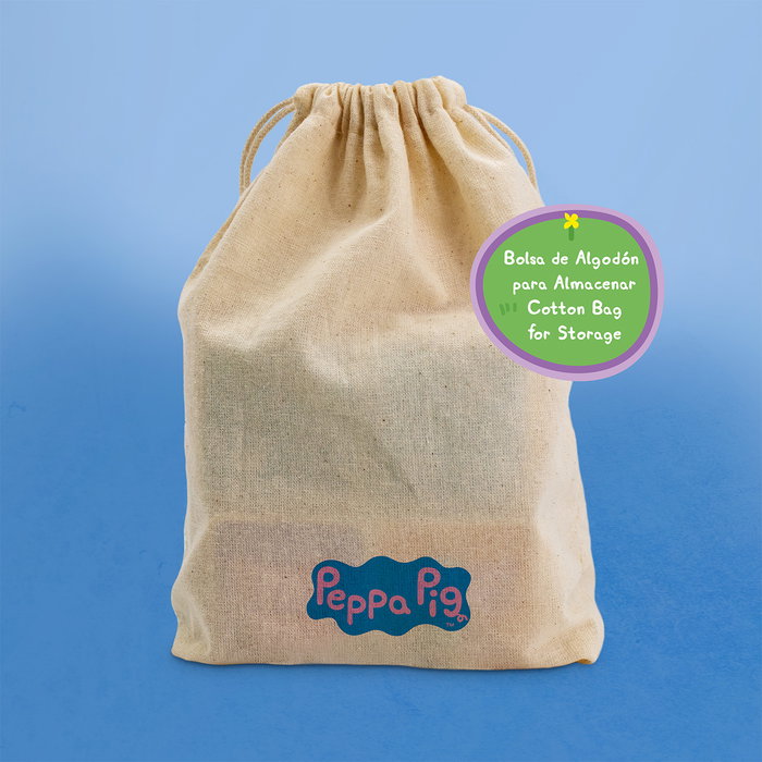 DEQUBE Jeu de domino en bois Peppa Pig avec 28 pièces doubles faces - Boîte de rangement en tissu inclus - À partir de 2 ans