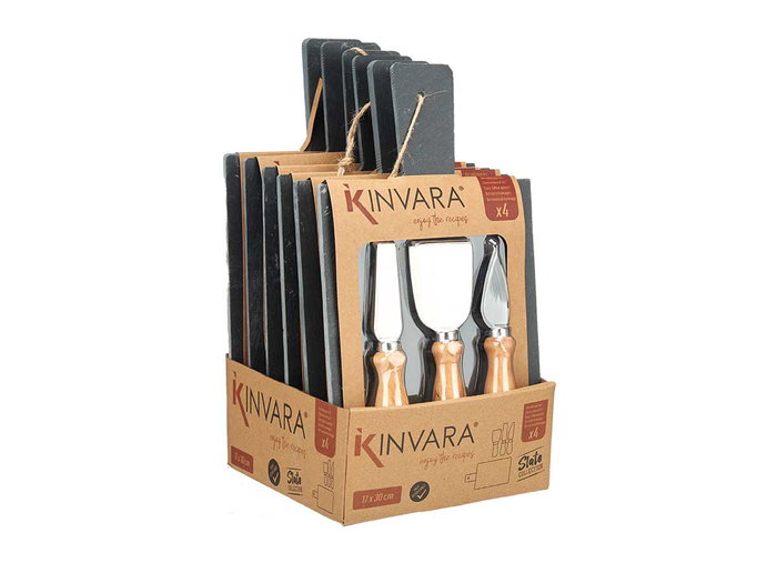 KINVARA Planche à fromage en ardoise noire avec 3 couteaux