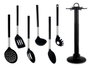 Kinvara Set de 7 Ustensiles de Cuisine Noir et Argent Dimensions 14 x 38 x 14 cm (Set de 6)