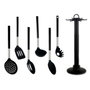 KINVARA Set de 7 Ustensiles de Cuisine Noir et Argent avec Support