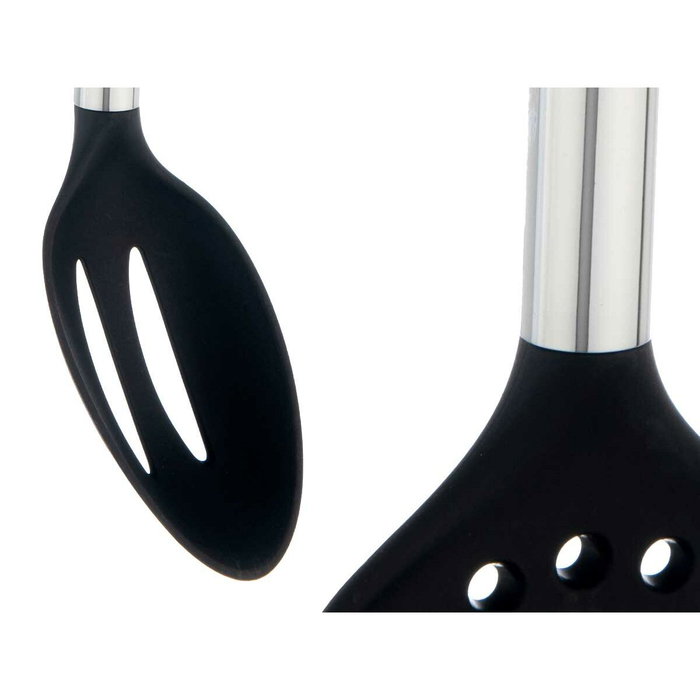 KINVARA Set de 7 Ustensiles de Cuisine Noir et Argent avec Support