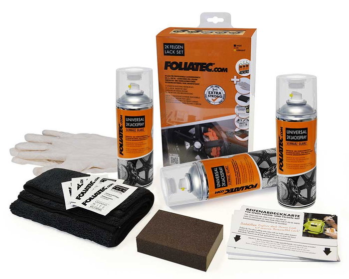 Foliatec Kit de peinture en spray pour roues 2C Noir brillant