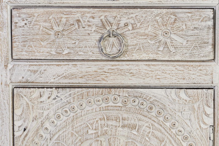 GINER Y COLOMER - Buffet 3 portes et 3 tiroirs en bois de manguier massif, finition blanc vieilli antique, dimensions 90 x 150 x 40 cm