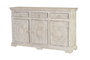 GINER Y COLOMER - Buffet 3 portes et 3 tiroirs en bois de manguier massif, finition blanc vieilli antique, dimensions 90 x 150 x 40 cm