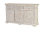 GINER Y COLOMER - Buffet 3 portes et 3 tiroirs en bois de manguier massif, finition blanc vieilli antique, dimensions 90 x 150 x 40 cm