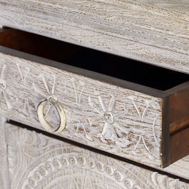 GINER Y COLOMER - Buffet 3 portes et 3 tiroirs en bois de manguier massif, finition blanc vieilli antique, dimensions 90 x 150 x 40 cm