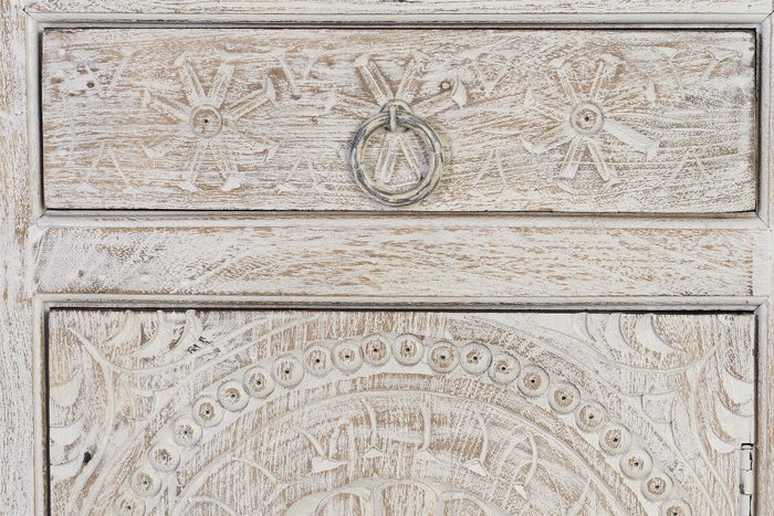 GINER Y COLOMER - Buffet 3 portes et 3 tiroirs en bois de manguier massif, finition blanc vieilli antique, dimensions 90 x 150 x 40 cm GINER Y COLOMER - Buffet 3 portes et 3 tiroirs en bois de manguier massif, finition blanc vieilli antique, dimensions 90 x 150 x 40 cm