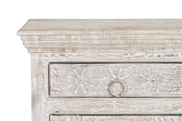 GINER Y COLOMER - Buffet 3 portes et 3 tiroirs en bois de manguier massif, finition blanc vieilli antique, dimensions 90 x 150 x 40 cm GINER Y COLOMER - Buffet 3 portes et 3 tiroirs en bois de manguier massif, finition blanc vieilli antique, dimensions 90 x 150 x 40 cm