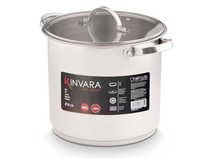 Kinvara Olla à induction avec couvercle en verre 24 cm, acier inoxydable et verre, argent (Set de 4)