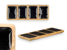 GIFTDECOR Bandeja Rectangulaire 4 Espaces en Bois de Manguier Noir