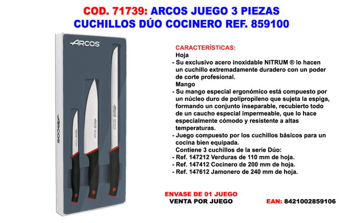 ARCOS Jeu de 3 pièces de couteaux Duo Finstock 859100 ARCOS Jeu de 3 pièces de couteaux Duo Finstock 859100