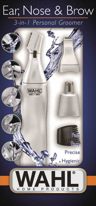 Wahl 5545-2416 - Tondeuse et coupe-poils hygiénique pour nez, oreilles, sourcils et corps - 3 têtes interchangeables - Ergonomique et lavable