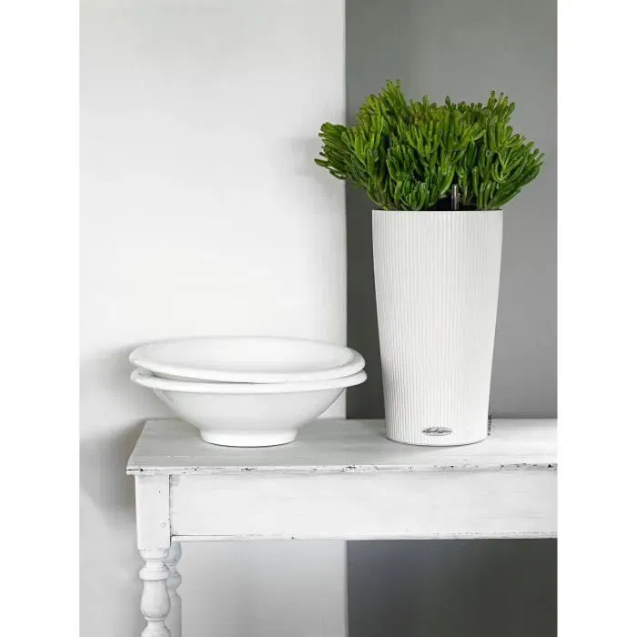 Lechuza CILINDRO Color 23 - Pot de fleurs avec bac d'arrosage - Ø 23 x 41 cm - 6 L - Blanc - Pour intérieur et extérieur - Design moderne