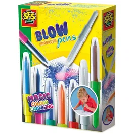 SES CREATIVE - Kit de feutres aérographes soufflables Blow, changement de couleur blanc, activité de coloriage et peinture manuelle éducative pour enfants à partir de 5 ans