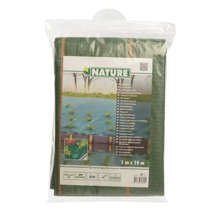 Nature - Toile de paillage paysage verte anti-mauvaises herbes 1 x 10 m, traitée anti-UV, 100 g/m², polypropylène tissé