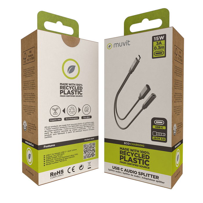 Adaptateur Audio Jack Muvit for Change Noir