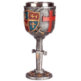 Coupe médiévale bouclier et épée en résine et acier inoxydable - Dimensions : 18 x 7,5 x 8 cm