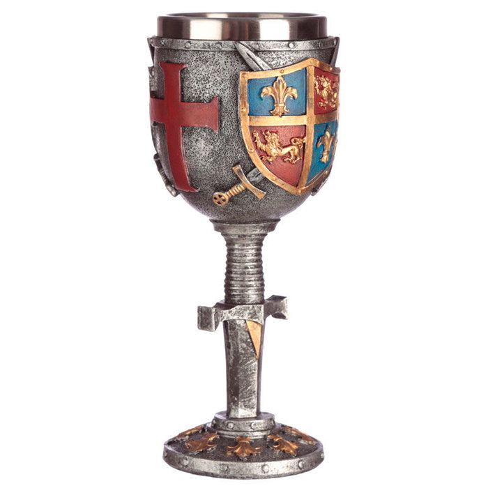 Coupe médiévale bouclier et épée en résine et acier inoxydable - Dimensions : 18 x 7,5 x 8 cm