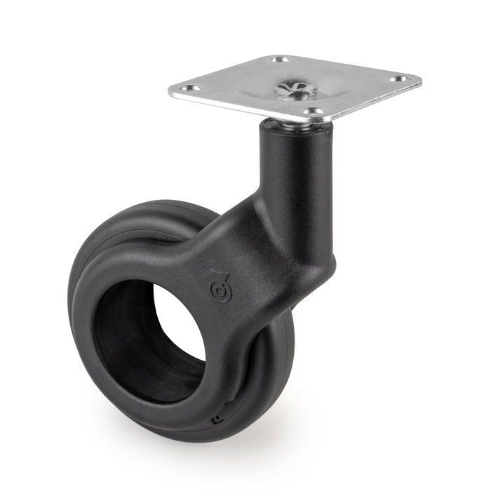 Emuca Lot de 4 roulettes Hole 2 avec plétine de montage, diamètre 60mm, Acier et Plastique, Peint en noir