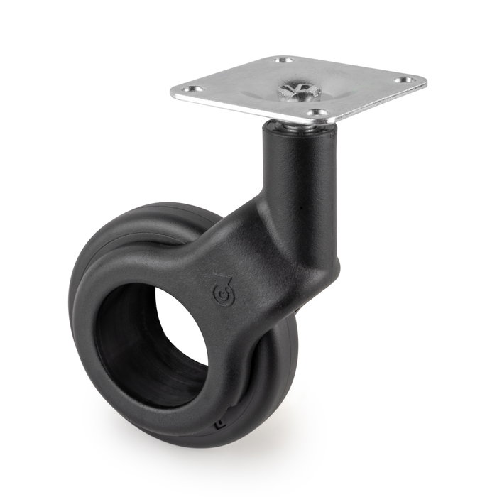 Emuca Lot de 4 roulettes Hole 2 avec plétine de montage, diamètre 60mm, Acier et Plastique, Peint en noir