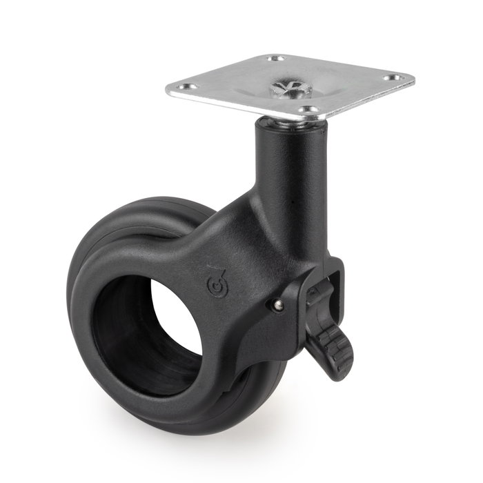Emuca Lot de 4 roulettes Hole 2 avec plétine de montage, diamètre 60mm, Acier et Plastique, Peint en noir
