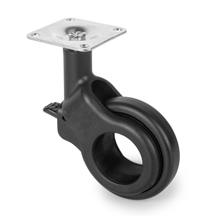 Emuca Lot de 4 roulettes Hole 2 avec plétine de montage, diamètre 60mm, Acier et Plastique, Peint en noir