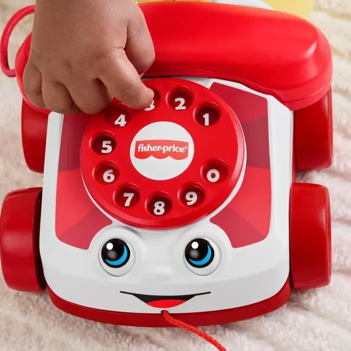 Fisher-Price Téléphone animé rouge JGG97 - Célébration 80e anniversaire Mattel - Jouet d'éveil avec cadran rotatif pour bébé à partir de 12 mois