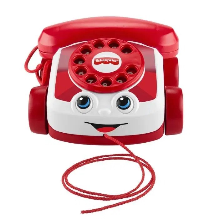 Fisher-Price Téléphone animé rouge JGG97 - Célébration 80e anniversaire Mattel - Jouet d'éveil avec cadran rotatif pour bébé à partir de 12 mois