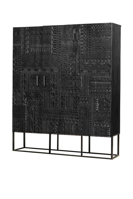 GINER Y COLOMER - Buffet 3 portes en bois de manguier et fer forgé couleur noir - Dimensions portes : 110x38 cm - Hauteur étagères : 34 cm