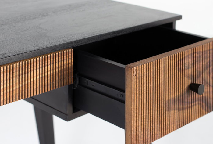 GINER Y COLOMER Bureau en bois de palissandre et manguier 3 tiroirs avec pieds métal, marron et noir - 132 x 50 x 76 cm
