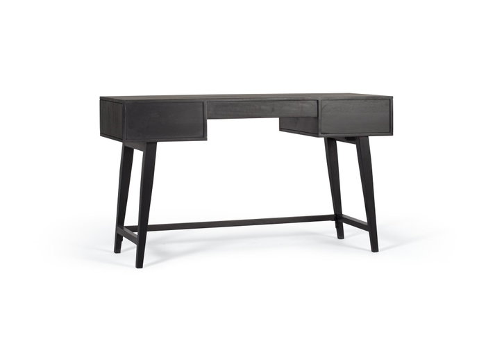 GINER Y COLOMER Bureau en bois de palissandre et manguier 3 tiroirs avec pieds métal, marron et noir - 132 x 50 x 76 cm