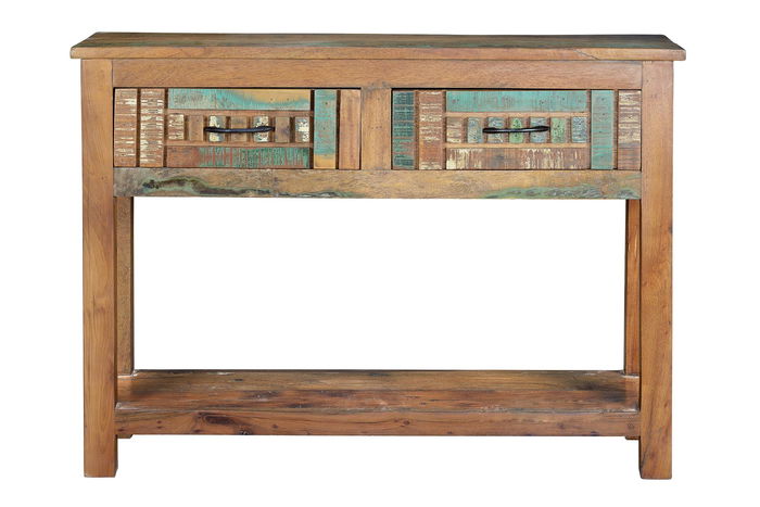 GINER Y COLOMER Console à 2 tiroirs en bois recyclé artisanal - Consola exclusiva - Multicolore - Dimensions 106x33x76 cm