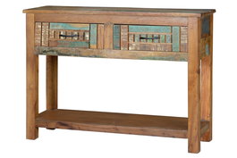GINER Y COLOMER Console à 2 tiroirs en bois recyclé artisanal - Consola exclusiva - Multicolore - Dimensions 106x33x76 cm
