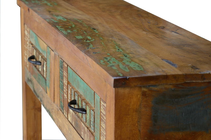 GINER Y COLOMER Console à 2 tiroirs en bois recyclé artisanal - Consola exclusiva - Multicolore - Dimensions 106x33x76 cm