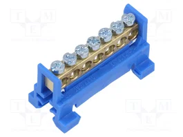 PAWBOL Barrette de jonction d'alimentation bleue pour rail DIN, 7 connexions, 16mm²