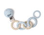 KioKids Attache-tétine en silicone bleu à anneaux, pour bébé dès la naissance, design scandinave, hygiénique et durable avec pince en acier inoxydable