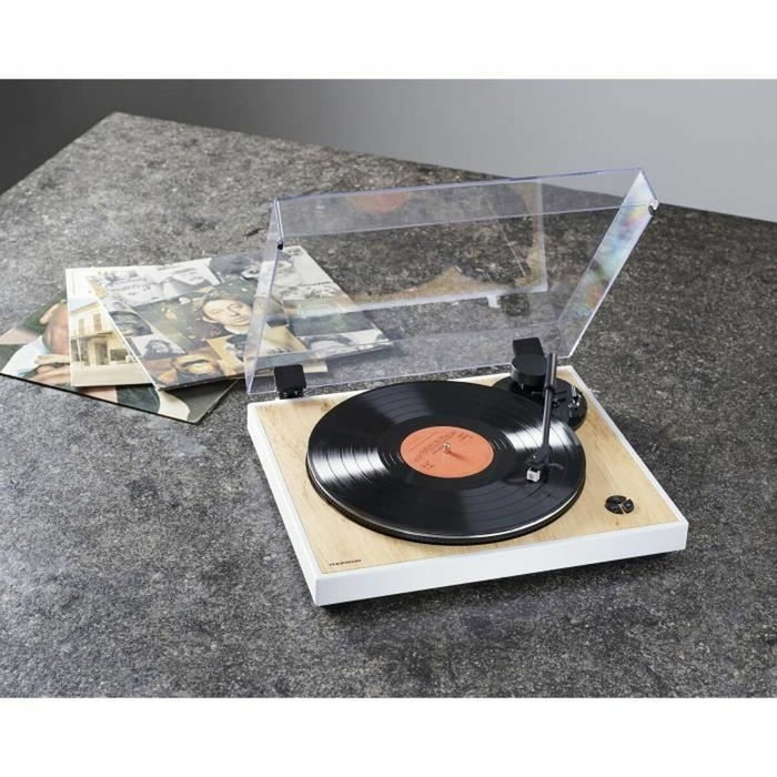 Thomson TT301 - Platine vinyle design bois et blanc - Audio-Technica AT3600L
