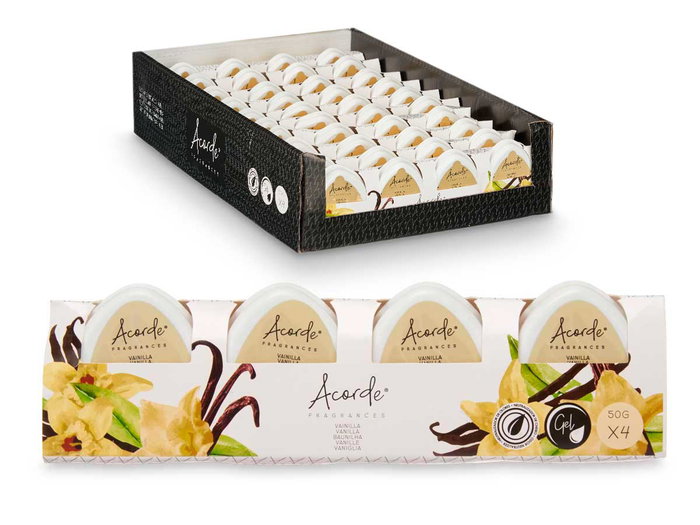 Acorde Lot de 4 Mini Désodorisants Vainille Gel 50g 24x7x4 cm Jaune (Set de 12)