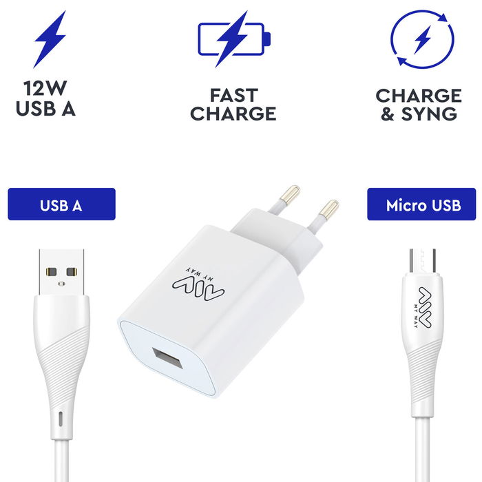 Chargeur mural + Câble USB A vers USB-C Myway Blanc 12 W