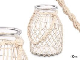 GIFTDECOR Porte-bougie en verre avec corde blanche
