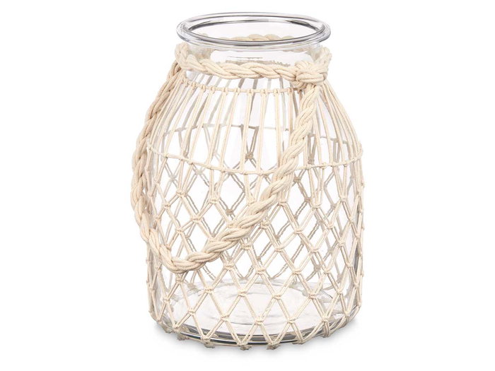 Giftdecor Porte-bougie en verre et corde blanc transparent 22 x 30 x 20 cm (Set de 4)