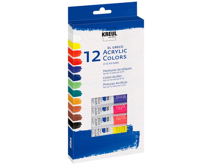 Kreul Set de 12 tubes de peinture acrylique EL GRECO Couleurs Assorties Kreul Set de 12 tubes de peinture acrylique EL GRECO Couleurs Assorties