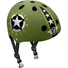 Stamp Casque Skate STAMP Skids Control Military Star - Vert - Taille 53/57 cm - Ajustement par molette - Protection EPS/ABS - Mixte Enfant